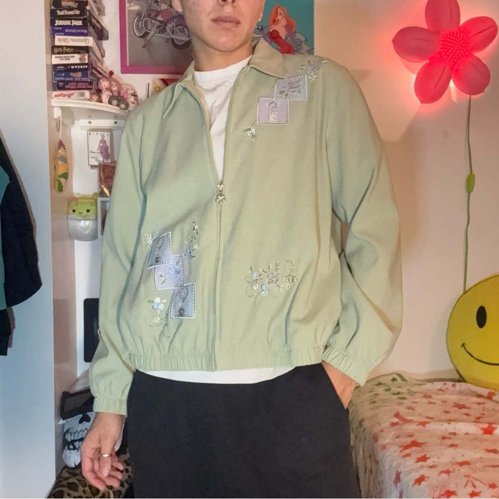 Alfred Dunner Light Green Embroidered Jacket - Picture 4 of 5